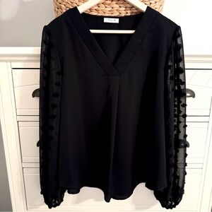 Polka Dot Chiffon Sleeve V-neck Blouse